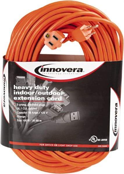 innovera - 100', 16/2 Gauge/Conductors, Orange Indoor & Outdoor Extension Cord - 1 Receptacle, 10 Amps, NEMA 5-15R - All Tool & Supply