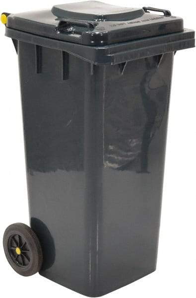 Vestil - 32 Gal Gray Square Trash Can - Polyethylene, None Graphic, 38" High x 21-13/16" Long x 18-3/4" Wide, Lid Included - All Tool & Supply