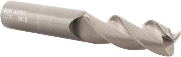 SGS - 3/8", 3 Flute, Single End, Solid Carbide, 0.06" Corner Radius End Mill - 2-1/2" OAL, 38° Helix, Right Hand Flute, 1" LOC, Right Hand Cut - All Tool & Supply