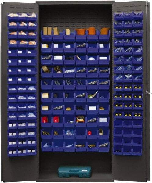 Durham - 156 Bin Storage Cabinet - Steel, 36" Wide x 18" Deep x 84" High, Blue - All Tool & Supply