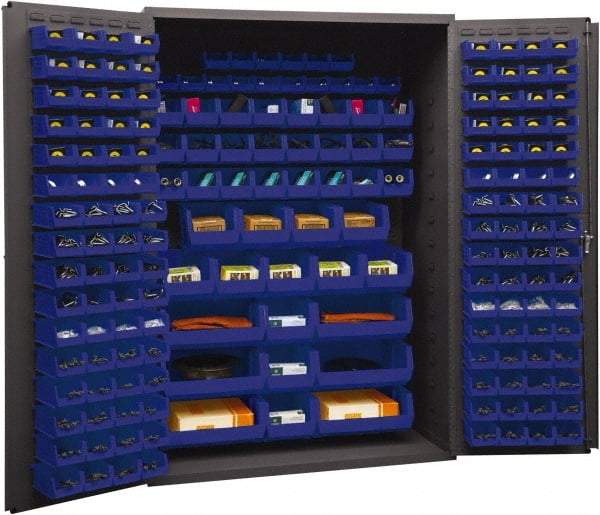 Durham - 186 Bin Storage Cabinet - Steel, 48" Wide x 24" Deep x 72" High, Blue - All Tool & Supply