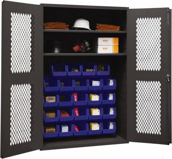 Durham - 2 Shelf 24 Bin Storage Cabinet - Steel, 48" Wide x 18" Deep x 72" High, Blue - All Tool & Supply