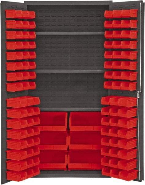 Durham - 3 Shelf 102 Bin Storage Cabinet - Steel, 36" Wide x 24" Deep x 72" High, Red - All Tool & Supply