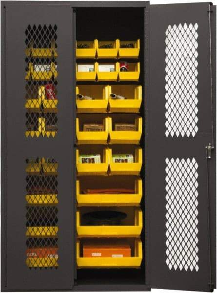 Durham - 30 Bin Storage Cabinet - Steel, 36" Wide x 18" Deep x 72" High, Yellow - All Tool & Supply