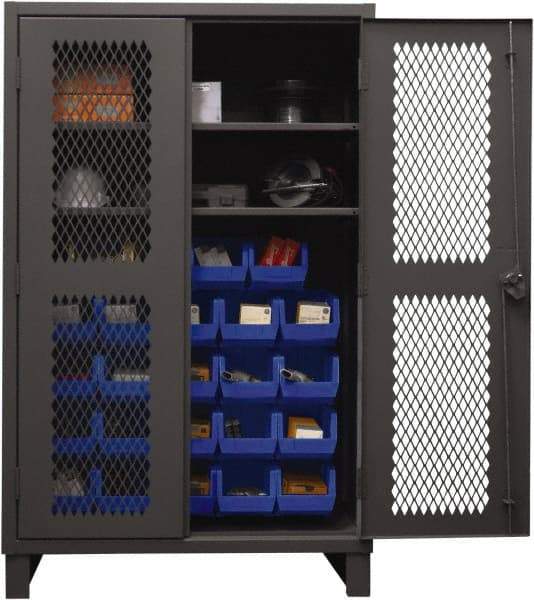 Durham - 2 Shelf 24 Bin Storage Cabinet - Steel, 48" Wide x 24" Deep x 78" High, Blue - All Tool & Supply