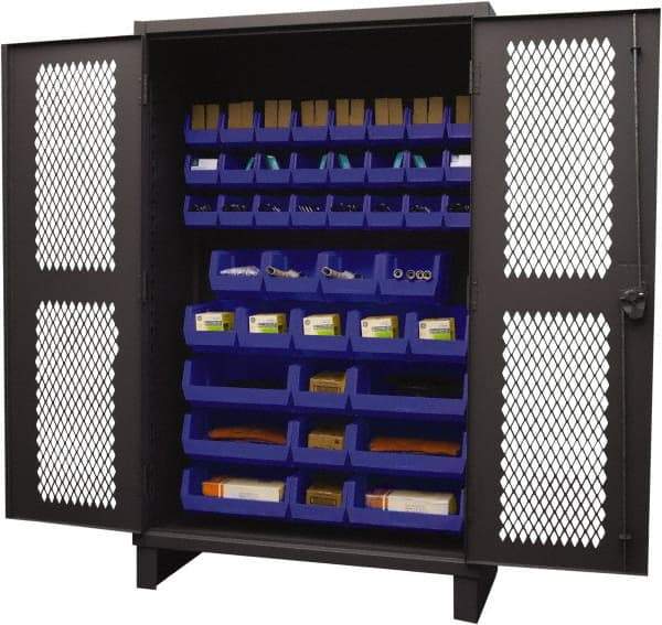 Durham - 42 Bin Storage Cabinet - Steel, 48" Wide x 24" Deep x 78" High, Blue - All Tool & Supply