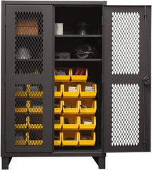 Durham - 2 Shelf 24 Bin Storage Cabinet - Steel, 48" Wide x 24" Deep x 78" High, Yellow - All Tool & Supply