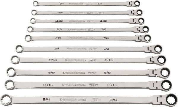 GearWrench - 10 Piece, 1/4" to 3/4", Ratcheting Flexhead Combination Wrench Set - Inch Measurement Standard, Chrome Finish - All Tool & Supply