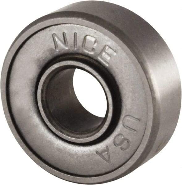 Nice - 3/16" Bore Diam, 11/16" OD, Double Shield Semi Ground Extra Light Radial Ball Bearing - 1/4" Wide, 1 Row, Round Bore, 170 Lb Static Capacity, 255 Lb Dynamic Capacity - All Tool & Supply