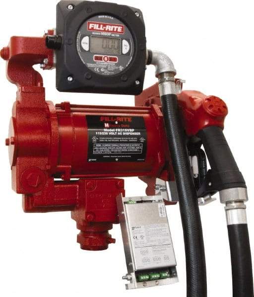 Tuthill - 27 GPM, 1" Hose Diam, Gasoline, Kerosene & Diesel Fuel AC High Flow Tank Pump with Automatic Nozzle & 900D Meter - Cast Iron Pump, 1-1/4" Inlet, 1" Outlet, 115/230 Volts, 18' Hose Length, 3/4 hp - All Tool & Supply