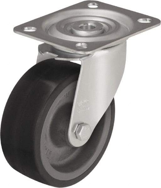 Blickle - 4" Diam x 1-37/64" Wide x 4-59/64" OAH Top Plate Mount Swivel Caster - Silicone Rubber, 220 Lb Capacity, Plain Bore Bearing, 3-15/16 x 3-3/8" Plate - All Tool & Supply