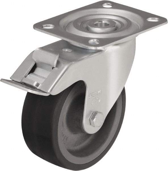 Blickle - 4" Diam x 1-37/64" Wide x 4-59/64" OAH Top Plate Mount Swivel Caster - Silicone Rubber, 220 Lb Capacity, Plain Bore Bearing, 3-15/16 x 3-3/8" Plate - All Tool & Supply