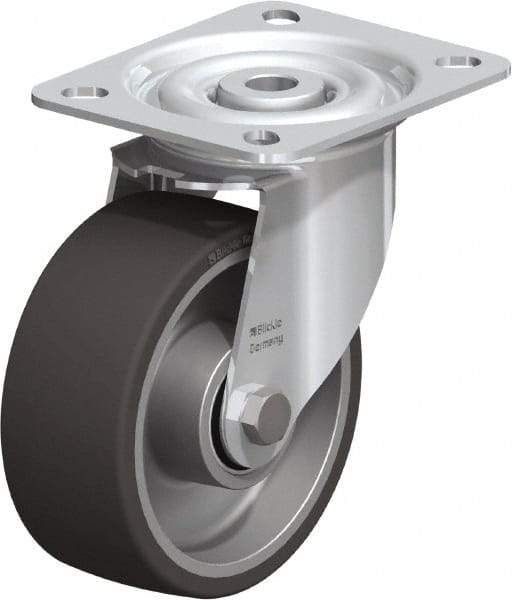 Blickle - 4" Diam x 1-9/16" Wide x 4-59/64" OAH Top Plate Mount Swivel Caster - Polyurethane-Elastomer, 220 Lb Capacity, Ball Bearing, 3-15/16 x 3-3/8" Plate - All Tool & Supply