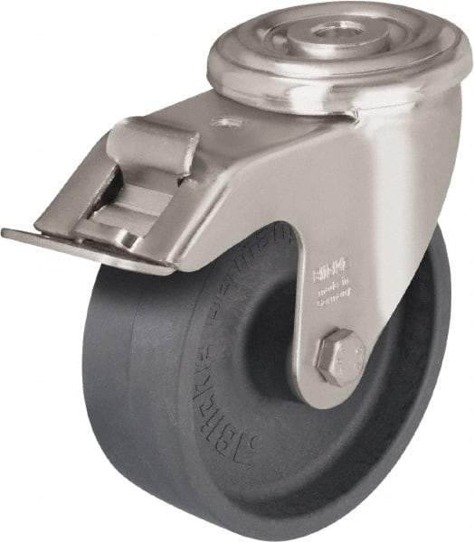 Blickle - 3" Diam x 1-1/4" Wide x 4" OAH Hollow Kingpin Mount Swivel Caster with Brake - Heat-Resistant Nylon, 330 Lb Capacity, Plain Bore Bearing, Hollow Kingpin Stem - All Tool & Supply