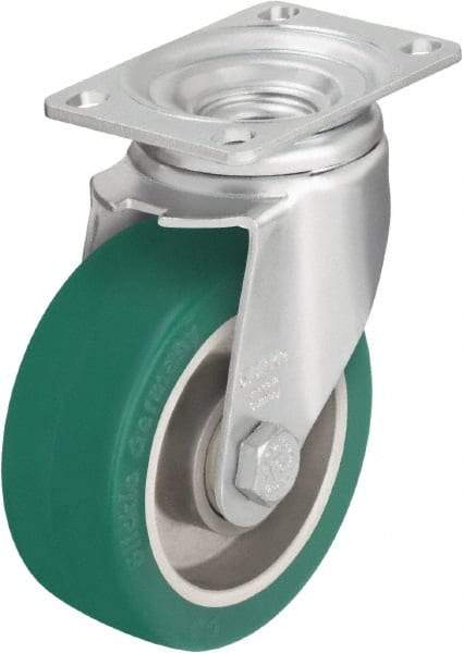 Blickle - 4" Diam x 1-9/16" Wide x 5-1/8" OAH Top Plate Mount Swivel Caster - Polyurethane-Elastomer Blickle Softhane, 400 Lb Capacity, Ball Bearing, 3-5/8 x 2-1/2" Plate - All Tool & Supply