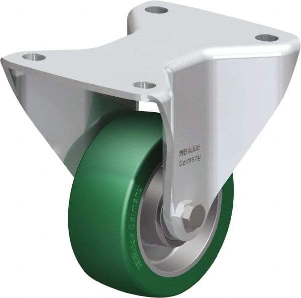 Blickle - 4" Diam x 1-37/64" Wide x 5-1/2" OAH Top Plate Mount Rigid Caster - Polyurethane-Elastomer Blickle Softhane, 660 Lb Capacity, Ball Bearing, 5-1/2 x 4-3/8" Plate - All Tool & Supply