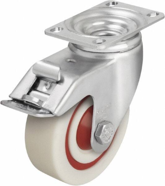 Blickle - 4" Diam x 1-3/8" Wide x 5-1/8" OAH Top Plate Mount Swivel Caster with Brake - Impact-Resistant Nylon, 400 Lb Capacity, Ball Bearing, 3-5/8 x 2-1/2" Plate - All Tool & Supply