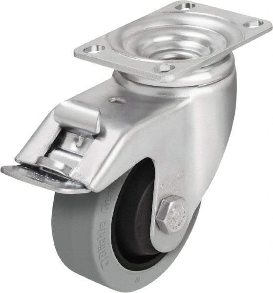 Blickle - 5" Diam x 1-3/8" Wide x 6-1/8" OAH Top Plate Mount Swivel Caster with Brake - Solid Rubber, 400 Lb Capacity, Ball Bearing, 3-5/8 x 2-1/2" Plate - All Tool & Supply