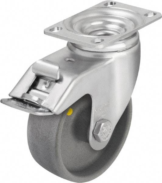 Blickle - 5" Diam x 1-9/16" Wide x 6-1/8" OAH Top Plate Mount Swivel Caster with Brake - Impact-Resistant Nylon, 400 Lb Capacity, Ball Bearing, 3-5/8 x 2-1/2" Plate - All Tool & Supply