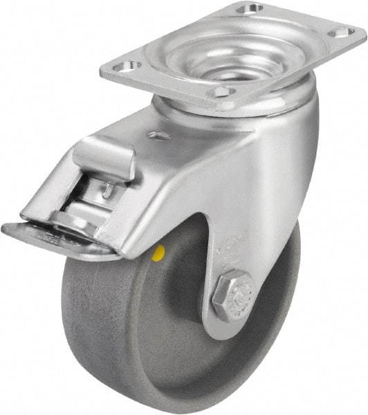 Blickle - 4" Diam x 1-7/16" Wide x 5-1/8" OAH Top Plate Mount Swivel Caster with Brake - Impact-Resistant Nylon, 400 Lb Capacity, Ball Bearing, 3-5/8 x 2-1/2" Plate - All Tool & Supply