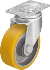 Blickle - 5" Diam x 1-9/16" Wide x 6-1/8" OAH Top Plate Mount Swivel Caster - Polyurethane-Elastomer Blickle Softhane, 400 Lb Capacity, Ball Bearing, 3-5/8 x 2-1/2" Plate - All Tool & Supply