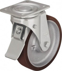 Blickle - 10" Diam x 2-23/64" Wide x 11-39/64" OAH Top Plate Mount Swivel Caster with Brake - Polyurethane-Elastomer Blickle Besthane, 1,980 Lb Capacity, Ball Bearing, 5-1/2 x 4-3/8" Plate - All Tool & Supply