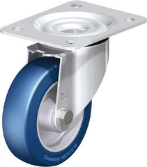 Blickle - 5" Diam x 1-37/64" Wide x 6-7/64" OAH Top Plate Mount Swivel Caster - Polyurethane-Elastomer Blickle Besthane, 770 Lb Capacity, Ball Bearing, 5-1/2 x 4-3/8" Plate - All Tool & Supply