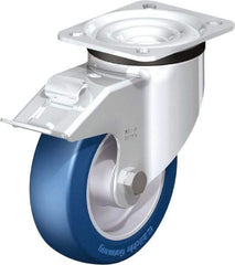 Blickle - 5" Diam x 1-37/64" Wide x 6-7/64" OAH Top Plate Mount Swivel Caster with Brake - Polyurethane-Elastomer Blickle Besthane, 770 Lb Capacity, Ball Bearing, 3-15/16 x 3-3/8" Plate - All Tool & Supply