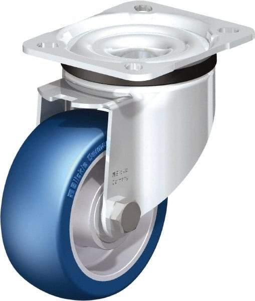 Blickle - 4" Diam x 1-37/64" Wide x 5-7/64" OAH Top Plate Mount Swivel Caster - Polyurethane-Elastomer Blickle Besthane, 660 Lb Capacity, Ball Bearing, 3-15/16 x 3-3/8" Plate - All Tool & Supply