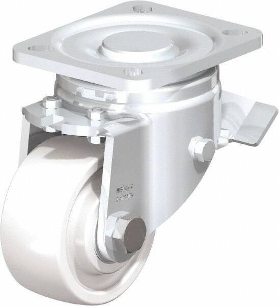 Blickle - 3" Diam x 1-29/64" Wide x 4-23/32" OAH Top Plate Mount Swivel Caster with Brake - Impact-Resistant Nylon, 770 Lb Capacity, Ball Bearing, 3-15/16 x 3-3/8" Plate - All Tool & Supply