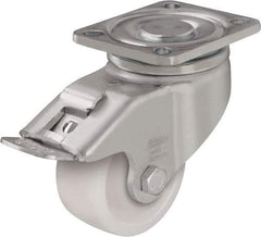 Blickle - 3" Diam x 1-1/4" Wide x 4-41/64" OAH Top Plate Mount Swivel Caster with Brake - Impact-Resistant Nylon, 660 Lb Capacity, Plain Bore Bearing, 3-15/16 x 3-3/8" Plate - All Tool & Supply