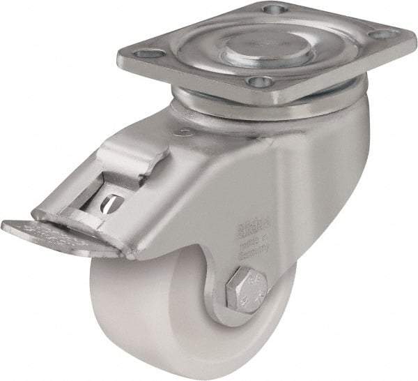 Blickle - 4" Diam x 1-29/64" Wide x 5-33/64" OAH Top Plate Mount Swivel Caster with Brake - Impact-Resistant Nylon, 1,100 Lb Capacity, Plain Bore Bearing, 3-15/16 x 3-3/8" Plate - All Tool & Supply