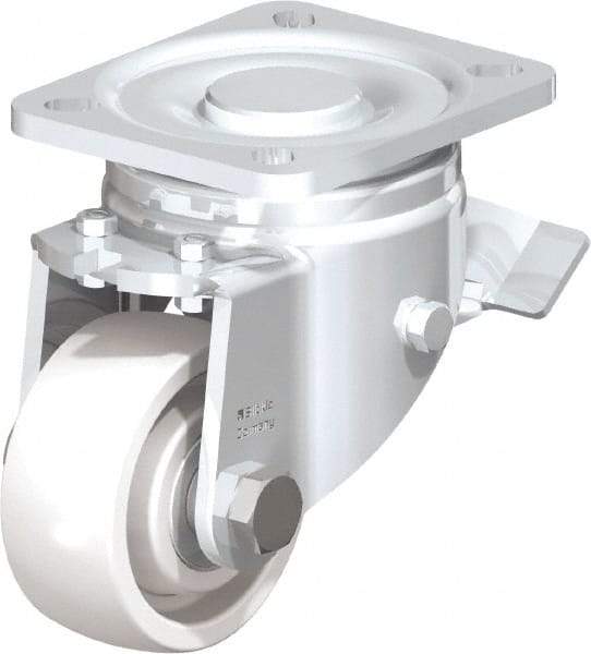 Blickle - 3" Diam x 1-1/4" Wide x 4-41/64" OAH Top Plate Mount Swivel Caster with Brake - Impact-Resistant Nylon, 660 Lb Capacity, Ball Bearing, 3-15/16 x 3-3/8" Plate - All Tool & Supply