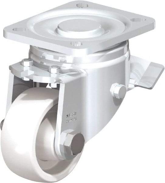 Blickle - 3" Diam x 1-1/4" Wide x 4-41/64" OAH Top Plate Mount Swivel Caster with Brake - Impact-Resistant Nylon, 660 Lb Capacity, Plain Bore Bearing, 3-15/16 x 3-3/8" Plate - All Tool & Supply