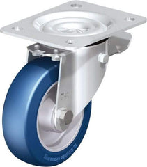 Blickle - 5" Diam x 1-37/64" Wide x 6-7/64" OAH Top Plate Mount Swivel Caster with Brake - Polyurethane-Elastomer Blickle Besthane, 770 Lb Capacity, Ball Bearing, 5-1/2 x 4-3/8" Plate - All Tool & Supply