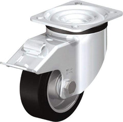 Blickle - 4" Diam x 1-37/64" Wide x 5-7/64" OAH Top Plate Mount Swivel Caster with Brake - Solid Rubber, 440 Lb Capacity, Ball Bearing, 3-15/16 x 3-3/8" Plate - All Tool & Supply