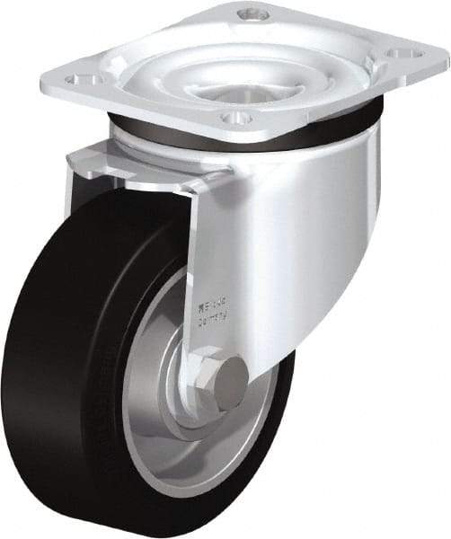 Blickle - 4" Diam x 1-37/64" Wide x 5-7/64" OAH Top Plate Mount Swivel Caster - Solid Rubber, 440 Lb Capacity, Ball Bearing, 3-15/16 x 3-3/8" Plate - All Tool & Supply