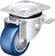 Blickle - 3" Diam x 1-37/64" Wide x 4-21/64" OAH Top Plate Mount Swivel Caster with Brake - Polyurethane-Elastomer Blickle Besthane, 506 Lb Capacity, Ball Bearing, 3-15/16 x 3-3/8" Plate - All Tool & Supply