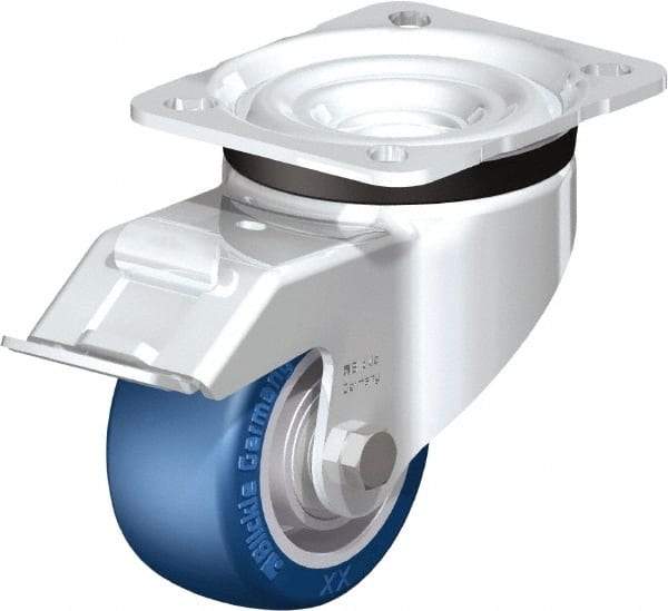 Blickle - 3" Diam x 1-37/64" Wide x 4-21/64" OAH Top Plate Mount Swivel Caster with Brake - Polyurethane-Elastomer Blickle Besthane, 506 Lb Capacity, Ball Bearing, 3-15/16 x 3-3/8" Plate - All Tool & Supply