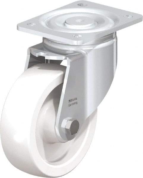 Blickle - 6" Diam x 1-31/32" Wide x 7-3/4" OAH Top Plate Mount Swivel Caster - Impact-Resistant Nylon, 1,760 Lb Capacity, Plain Bore Bearing, 5-1/2 x 4-3/8" Plate - All Tool & Supply