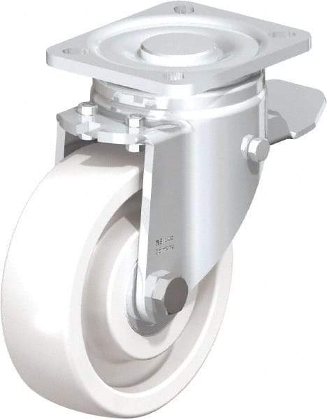 Blickle - 5" Diam x 1-29/64" Wide x 6-1/2" OAH Top Plate Mount Swivel Caster with Brake - Impact-Resistant Nylon, 1,540 Lb Capacity, Ball Bearing, 3-15/16 x 3-3/8" Plate - All Tool & Supply