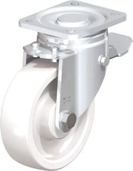 Blickle - 5" Diam x 1-29/64" Wide x 6-1/2" OAH Top Plate Mount Swivel Caster with Brake - Impact-Resistant Nylon, 1,540 Lb Capacity, Plain Bore Bearing, 3-15/16 x 3-3/8" Plate - All Tool & Supply