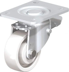 Blickle - 4" Diam x 1-29/64" Wide x 6-1/2" OAH Top Plate Mount Swivel Caster with Brake - Impact-Resistant Nylon, 1,100 Lb Capacity, Ball Bearing, 5-1/2 x 4-3/8" Plate - All Tool & Supply