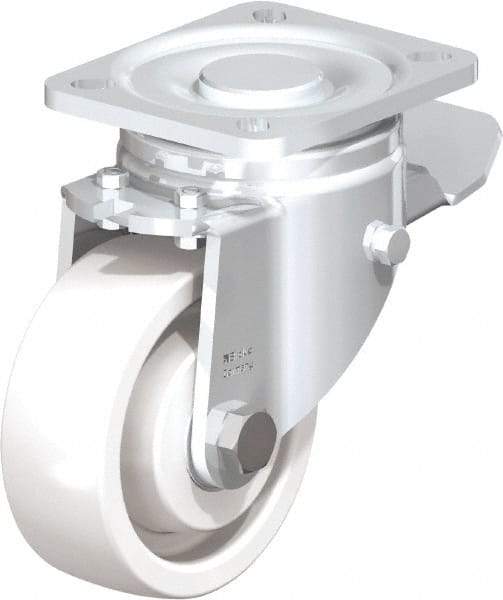 Blickle - 4" Diam x 1-29/64" Wide x 5-33/64" OAH Top Plate Mount Swivel Caster with Brake - Impact-Resistant Nylon, 1,100 Lb Capacity, Ball Bearing, 3-15/16 x 3-3/8" Plate - All Tool & Supply