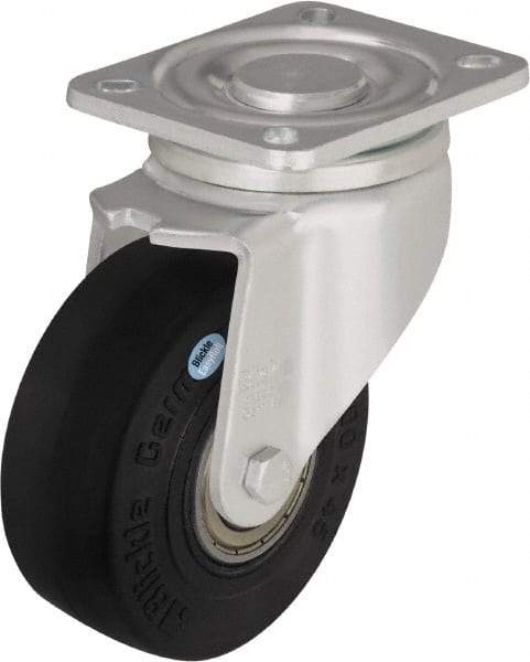 Blickle - 4" Diam x 1-49/64" Wide x 5-33/64" OAH Top Plate Mount Swivel Caster - Solid Rubber, 594 Lb Capacity, Ball Bearing, 5-1/2 x 4-3/8" Plate - All Tool & Supply