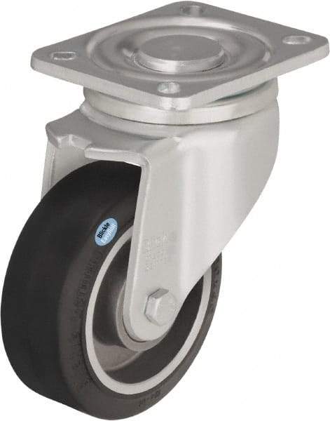 Blickle - 4" Diam x 1-9/16" Wide x 5-33/64" OAH Top Plate Mount Swivel Caster - Solid Rubber, 440 Lb Capacity, Ball Bearing, 3-15/16 x 3-3/8" Plate - All Tool & Supply