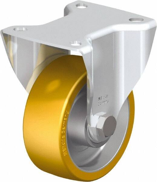 Blickle - 4" Diam x 1-9/16" Wide x 5-7/64" OAH Top Plate Mount Rigid Caster - Polyurethane-Elastomer Blickle Softhane, 550 Lb Capacity, Ball Bearing, 3-15/16 x 3-3/8" Plate - All Tool & Supply