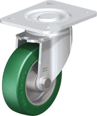 Blickle - 5" Diam x 1-9/16" Wide x 6-1/2" OAH Top Plate Mount Swivel Caster - Polyurethane-Elastomer Blickle Softhane, 770 Lb Capacity, Ball Bearing, 5-1/2 x 4-3/8" Plate - All Tool & Supply