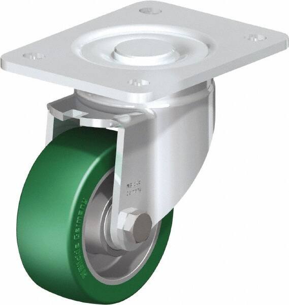 Blickle - 4" Diam x 1-9/16" Wide x 5-33/64" OAH Top Plate Mount Swivel Caster - Polyurethane-Elastomer Blickle Softhane, 660 Lb Capacity, Ball Bearing, 5-1/2 x 4-3/8" Plate - All Tool & Supply