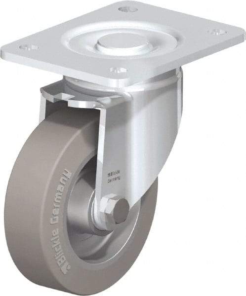 Blickle - 5" Diam x 1-9/16" Wide x 6-1/2" OAH Top Plate Mount Swivel Caster - Solid Rubber, 550 Lb Capacity, Ball Bearing, 5-1/2 x 4-3/8" Plate - All Tool & Supply